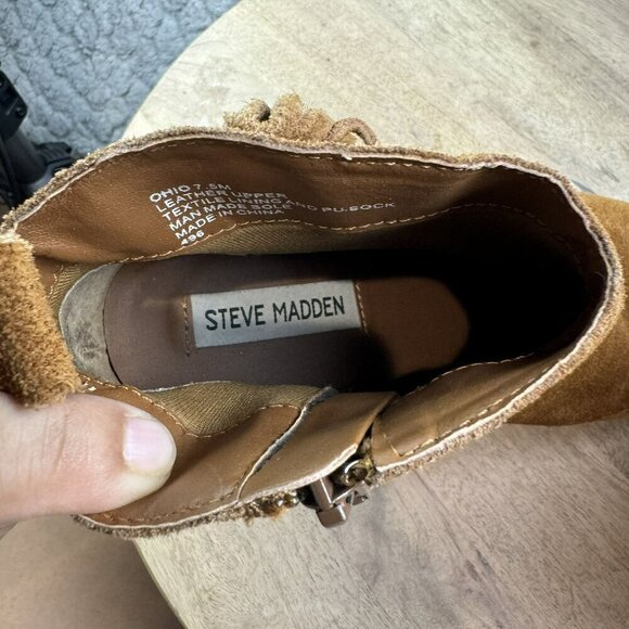 Steve Madden Ohio Brown Suede Fringe Ankle Boots With Zipper‎ Womens Size 7.5 - Picture 2 of 11